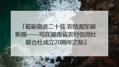 砥砺奋进二十载 农信湘军展新颜——写在湖南省农村信用社联合社成立20周年之际